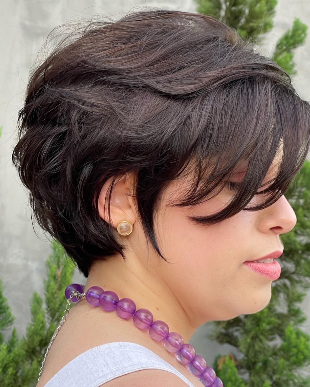 Chocolate Brown Layered Pixie with Piece-y Bangs