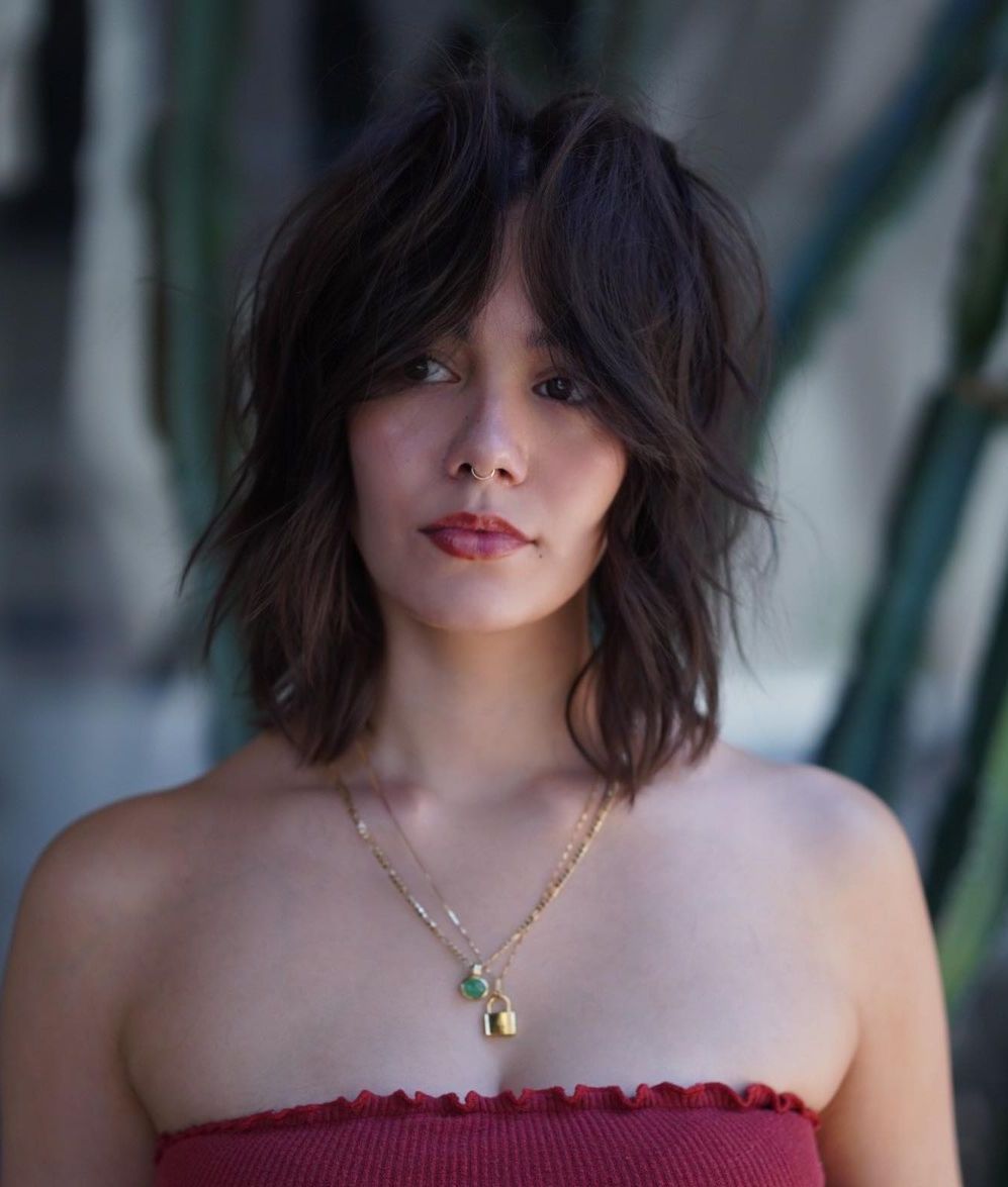 Edgy Collarbone Brunette Wolf Cut