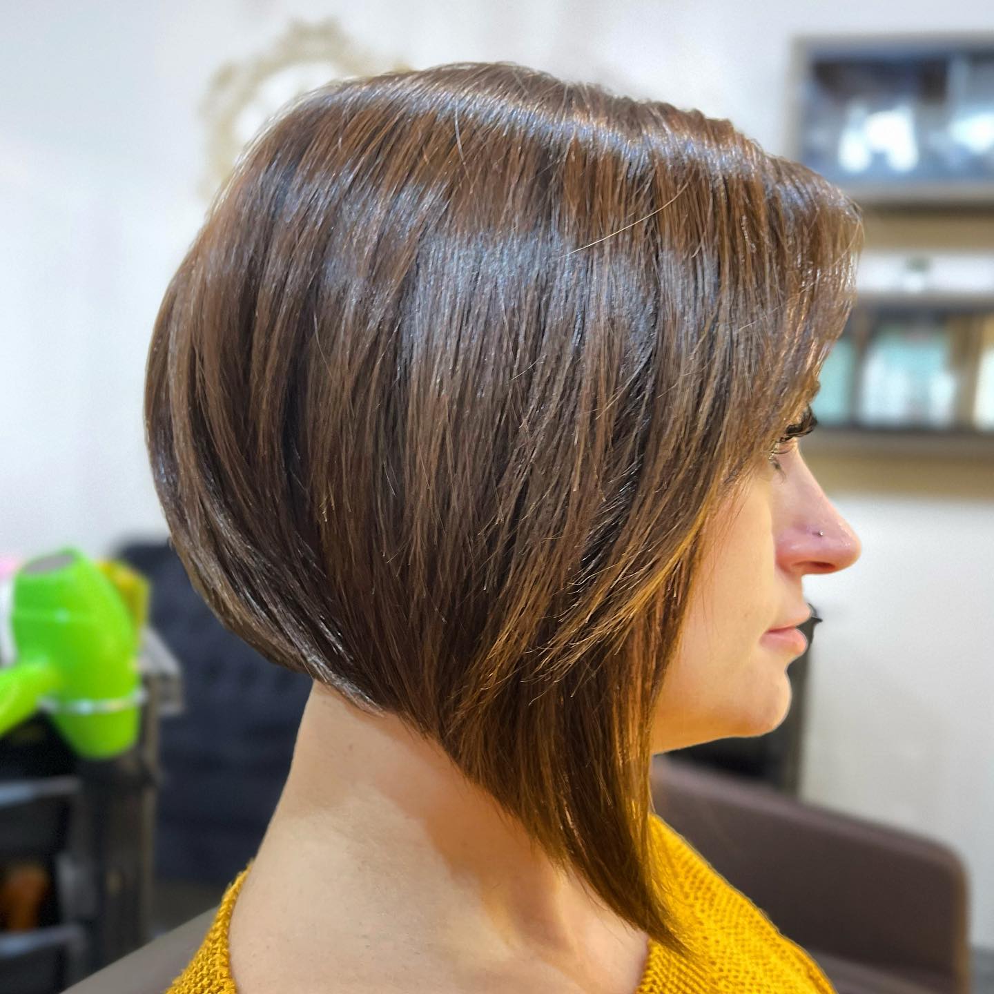 Sleek Steeply Angled Bob for Thick Hair