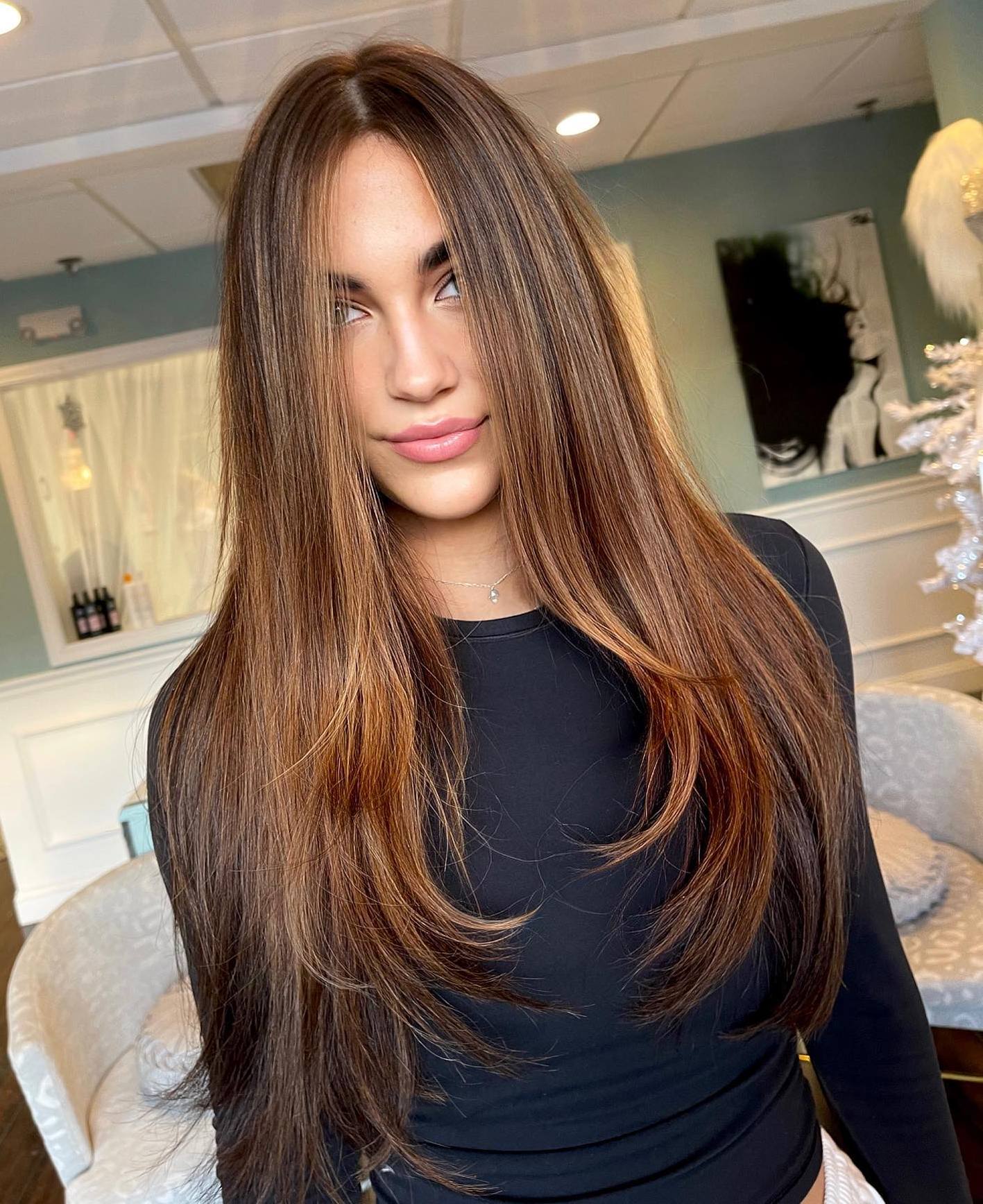 Very Long Sleek Hair with Feathered Ends